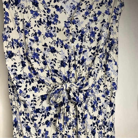 Ellos Plus Size Floral Tie Front Maxi Dress Yellow Blue Rayon Cap Sleeves Sz 20W - Picture 5 of 10